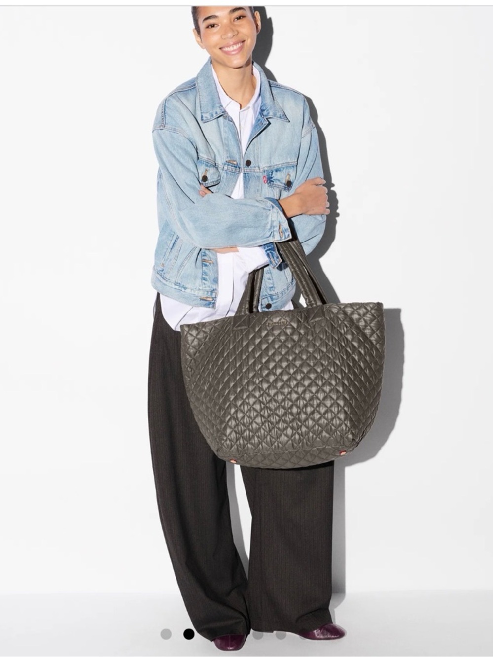 MZ Wallace Quilted Large Metro Tote in Charcoal Gray - Picture 2 of 6